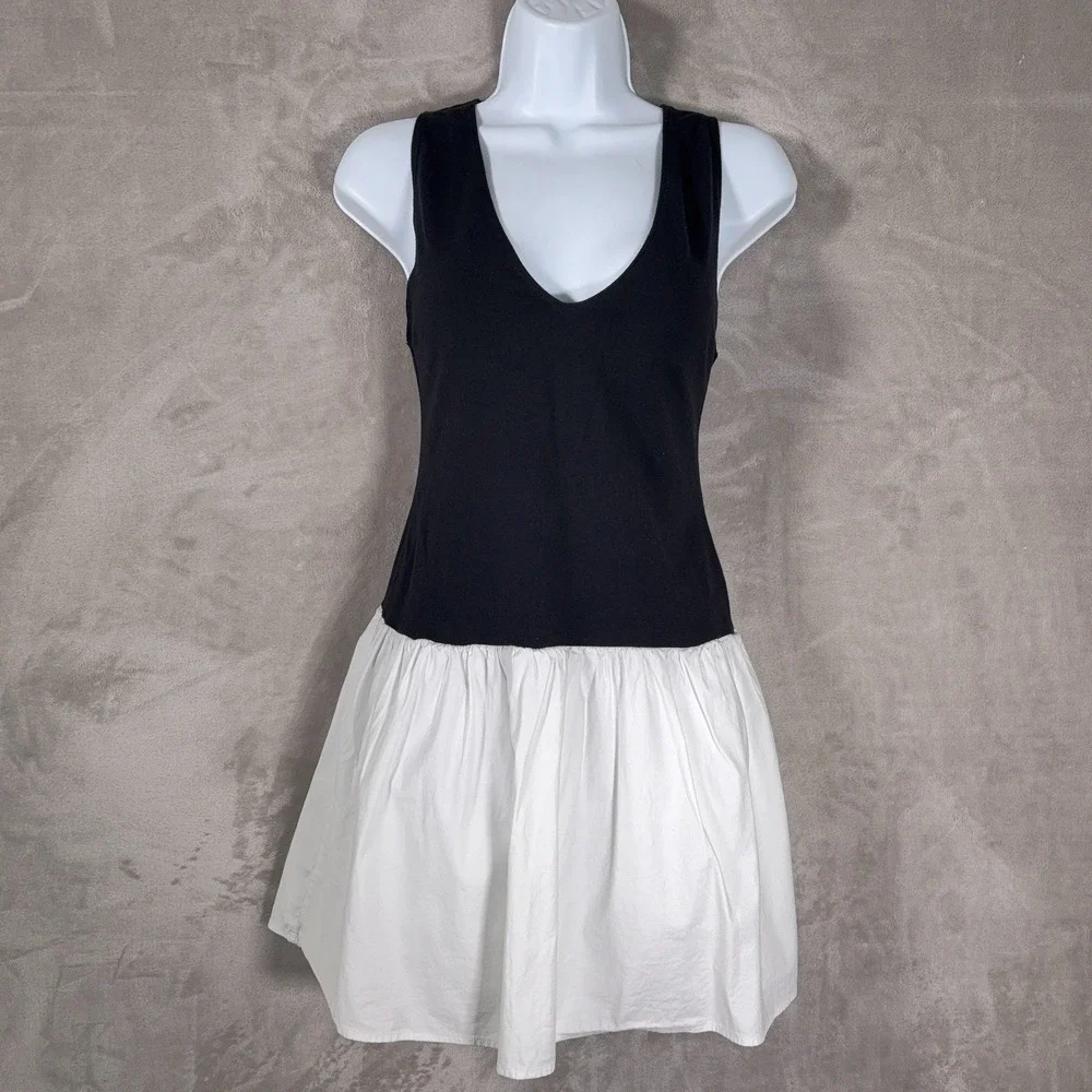Reformation Alyssa Knit Mini Dress Womens Medium Black White Drop Waist Tank